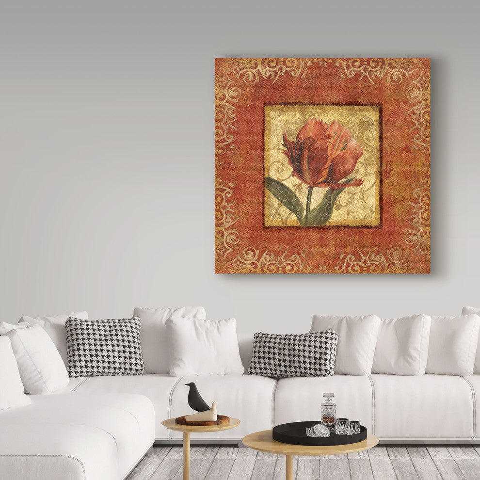 Lisa Audit ''Red and Gold Flower I'' Canvas Art, 24"x24"