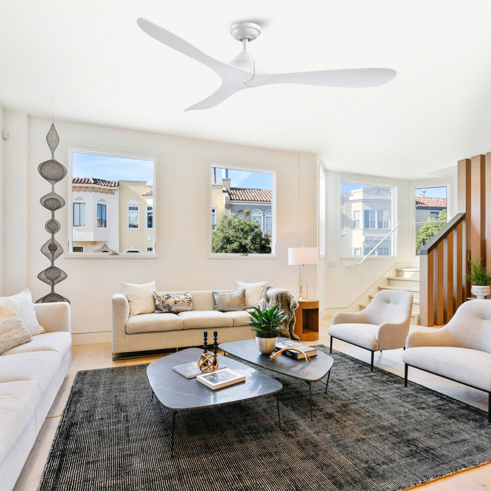 56" Modern Propeller Ceiling Fan with Remote Control and DC Reversible Motor, White