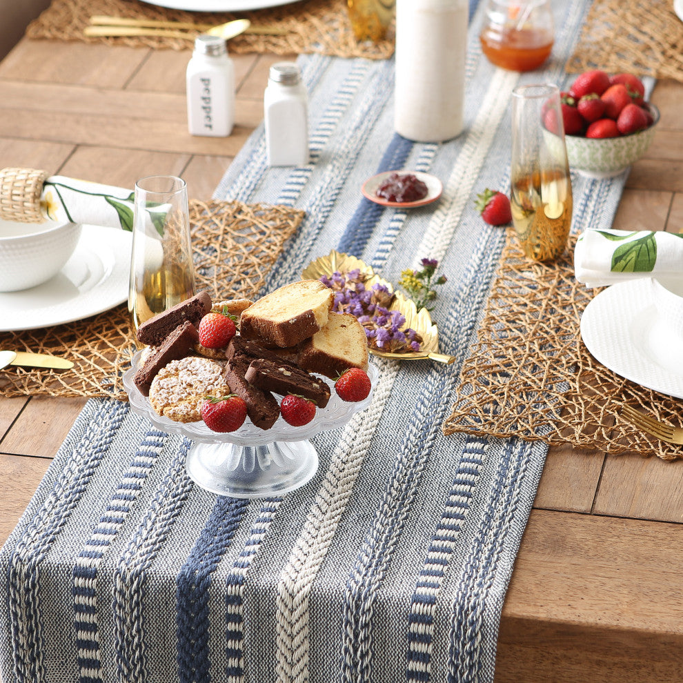 French Blue Braided Stripe Table Runner 15x108
