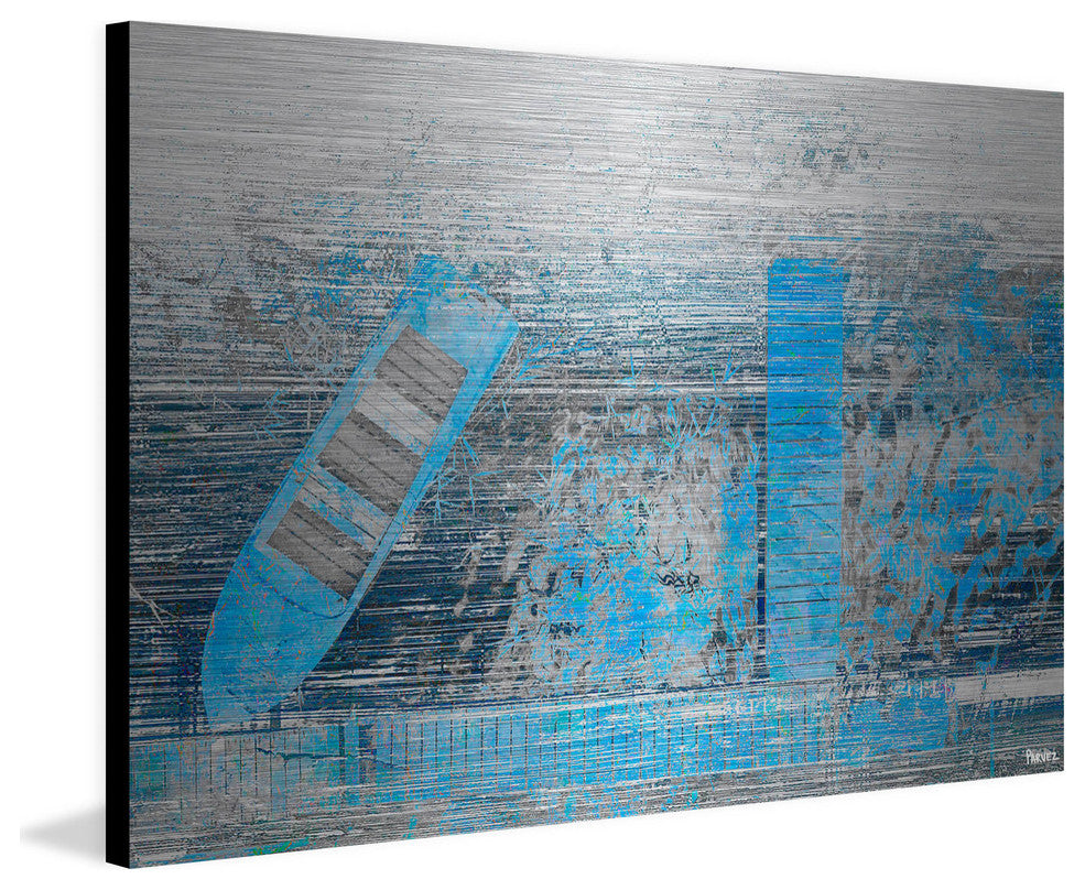 "Faded Blue Pier" Painting Print on Brushed Aluminum, 36"x24"