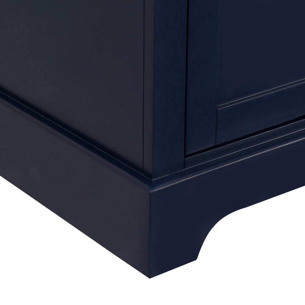 Freestanding Double Bathroom Vanity with White Carrara Marble Top, Navy Blue, 72"