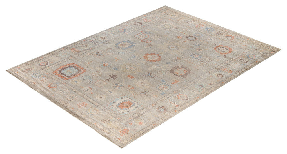 Oushak One-of-a-Kind Hand-Knotted Area Rug Light Gray, 9'10" x 13'4"