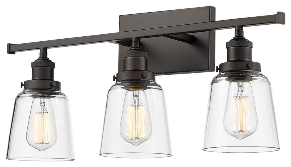 3 Light Updated Modern Vanity Bathroom Light, Oiled Bronze With Clear Glass