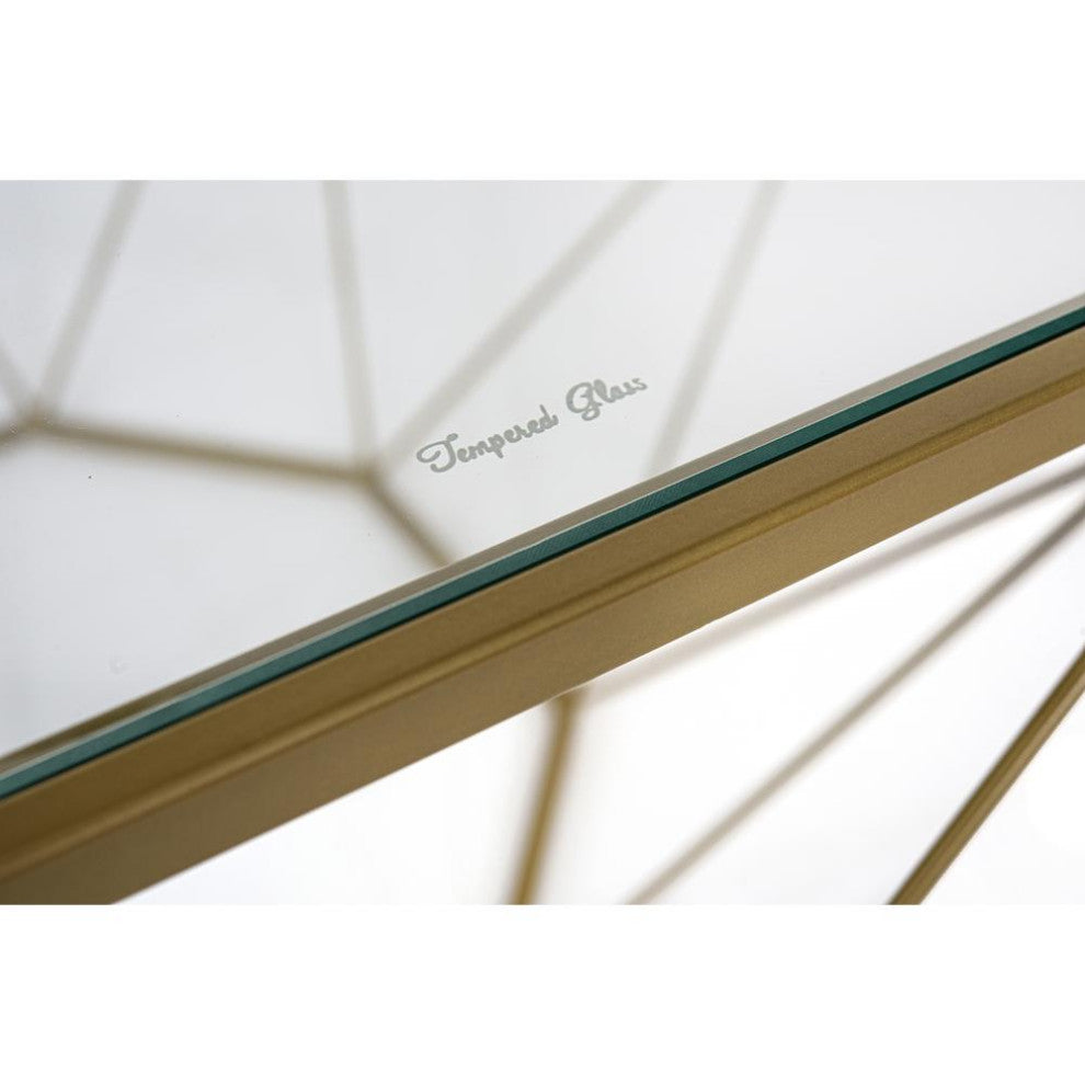 LeisureMod Malibu Large Modern Octagon Glass Top Coffee Table/Gold Chrome Gold