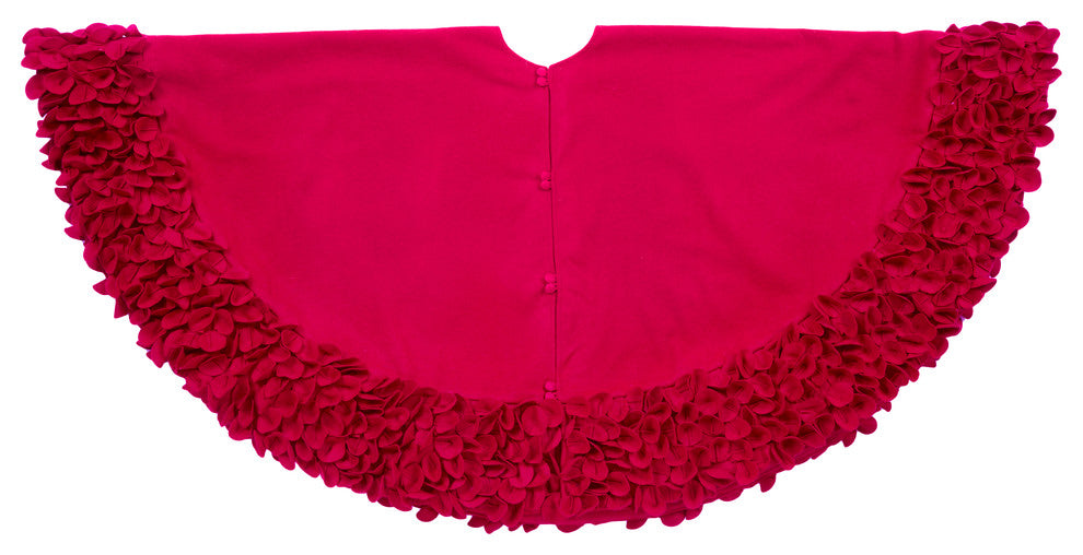 Red Calla Lily Flower Border Christmas Tree Skirt in Recycled Wool, 60"