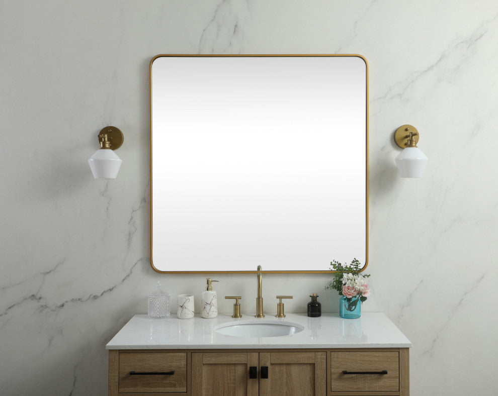 Ellis Soft Corner Metal Square Mirror 48x48 Inch, Brass