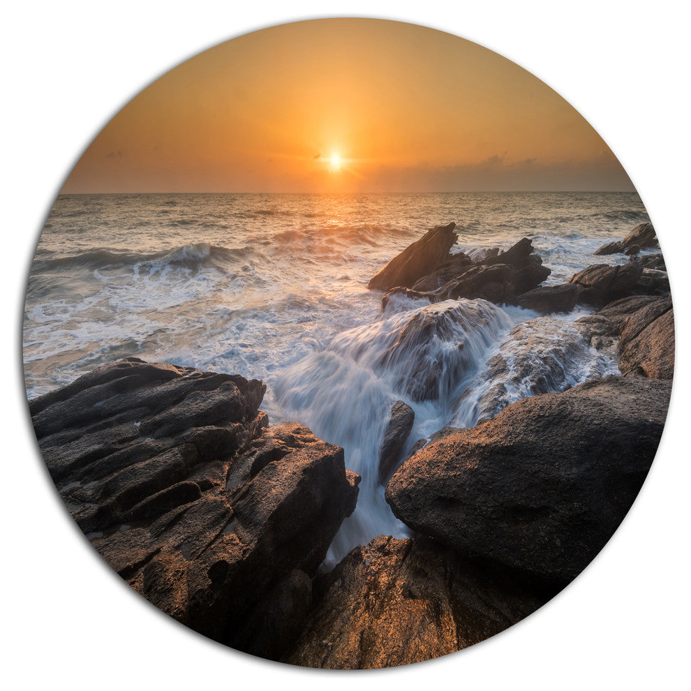 Sunset Over Rocky Seashore, Beach Round Wall Art, 23"