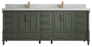 Aberdeen 84 Double Sink Bath Vanity in Pewter Green 2" Carrara Quartz