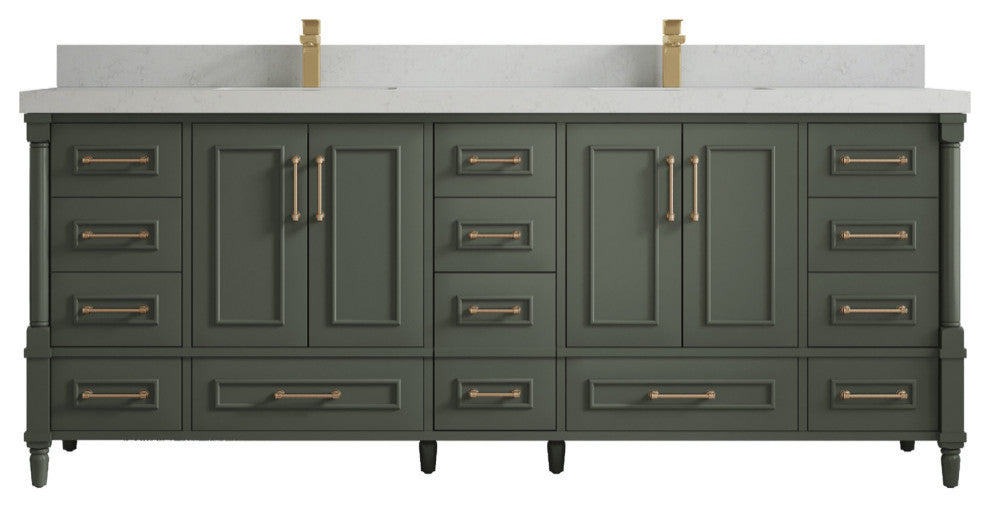 Aberdeen 84 Double Sink Bath Vanity in Pewter Green 2" Carrara Quartz