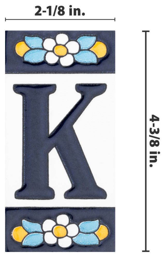 Sevillano Flora Letters 2-1/8 in. x 4-3/8 in. Ceramic Wall Tile, K