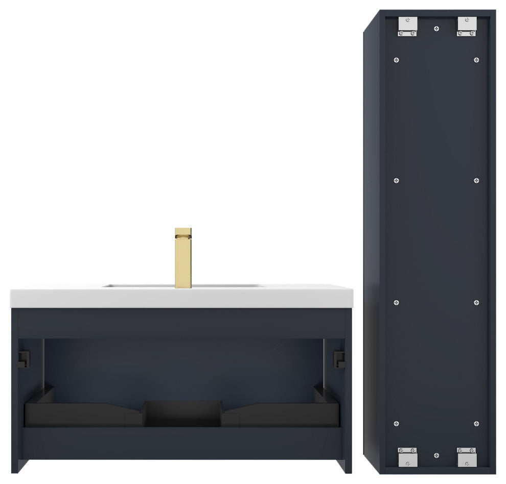 Floating Bathroom Vanity with Sink, Wall Mounted Vanity, Blue, 36" With Sink, Side Cabinet