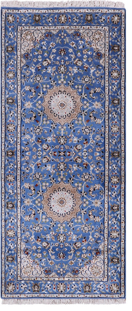 2' 9" X 6' 4" Runner Hand Knotted Persian Nain Wool & Silk Rug - Q13117