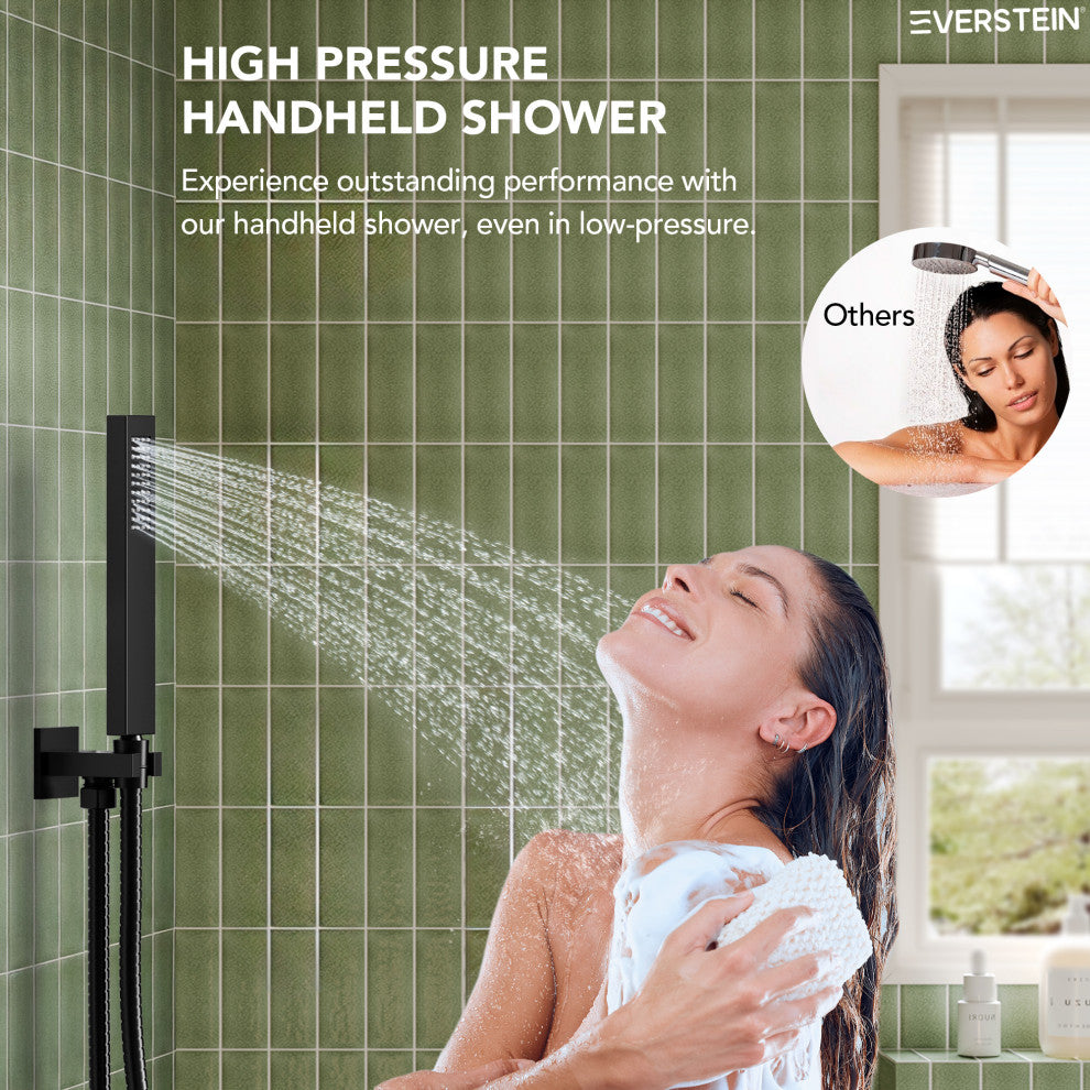 LED Temperature Digital Display Shower System With Body Jets, Matte Black, 12 Inches