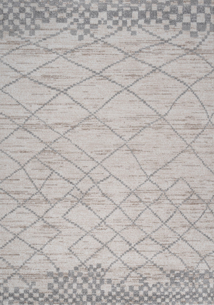 Asilah Moroccan Modern Diamond Runner Rug, Light Gray, 8 X 10