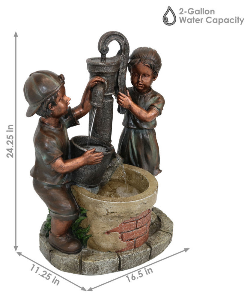 Sunnydaze Jack and Jill Water Pump and Well Outdoor Water Fountain 24" Feature