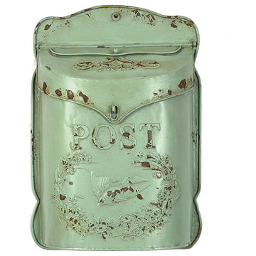 Embossed Tin Post Box, Distressed Finish, Aqua