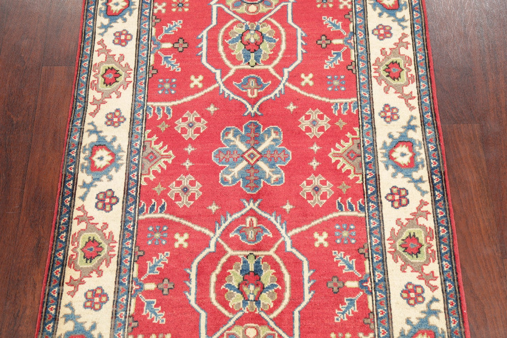 Hand Made Kazak Oriental Traditional Pakistani Area Rug, Red, 5'1"x3'5
