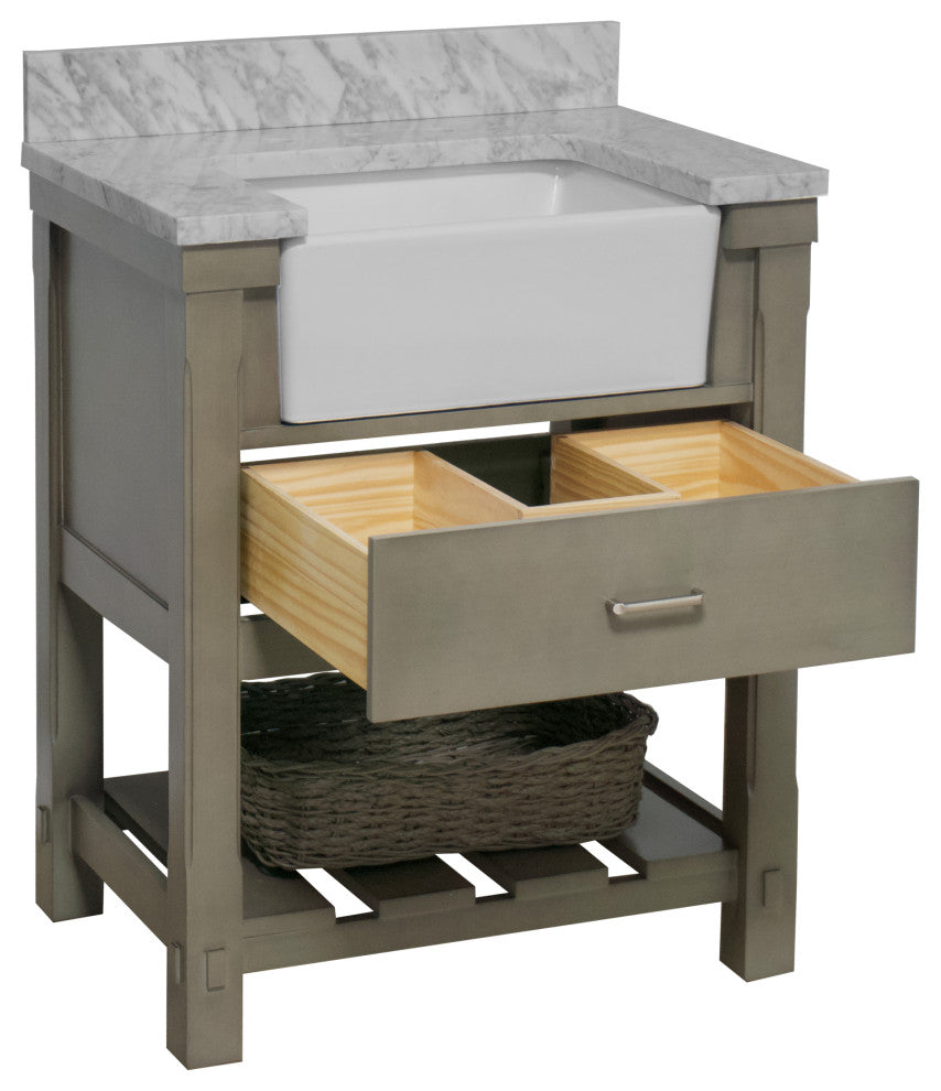 Charlotte 30" Bathroom Vanity, Weathered Gray, Carrara Marble