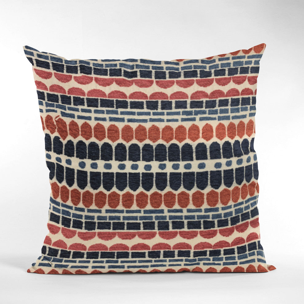 Plutus Red Blue Harmony Border Luxury Throw Pillow, 26"x26"