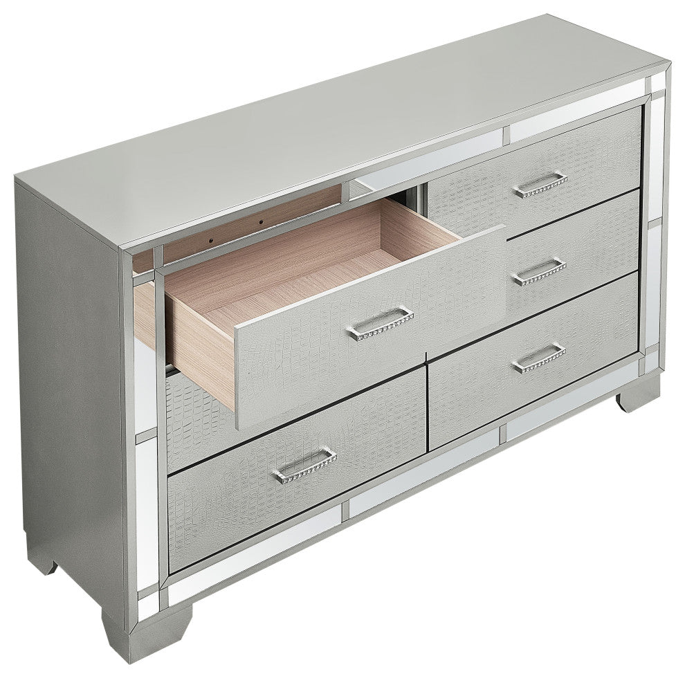 Madison Six Drawer Dresser, Silver Champagne