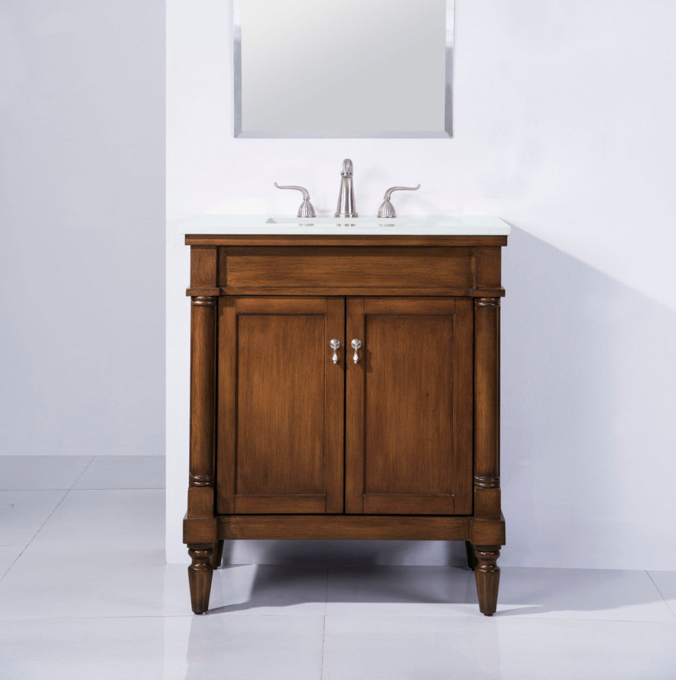 Home Living 30" Single Bathroom Vanity, Walnut With Engineered Marble Top
