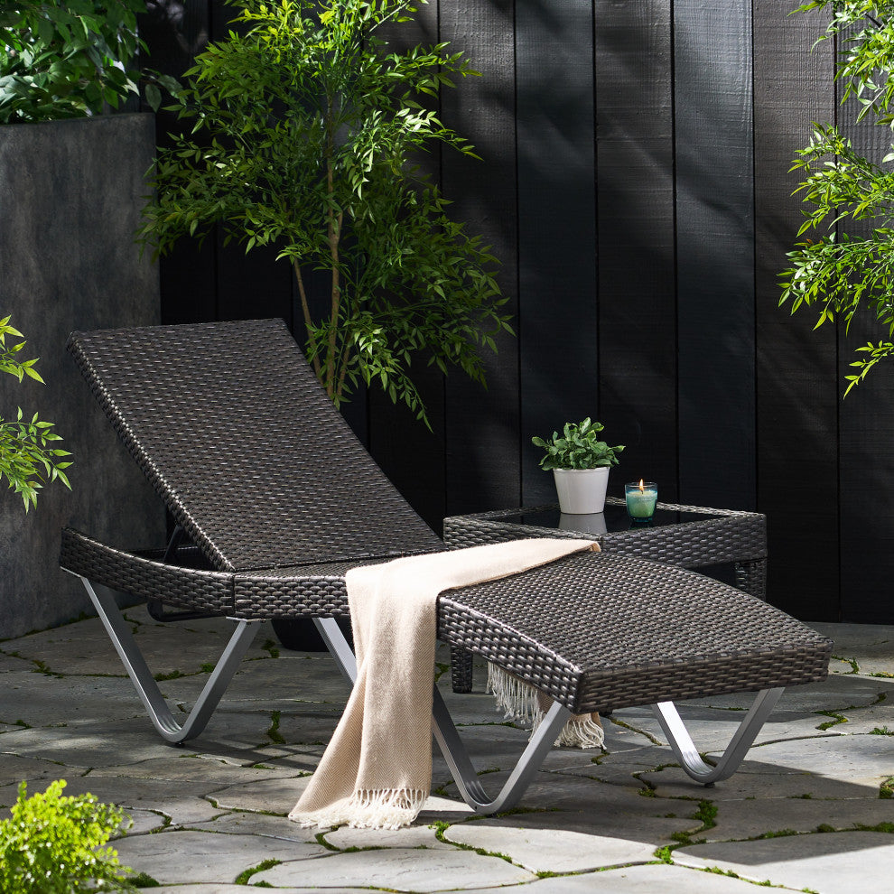 GDF Studio Manuela Outdoor Single Multibrown Wicker Chaise Lounge Chair