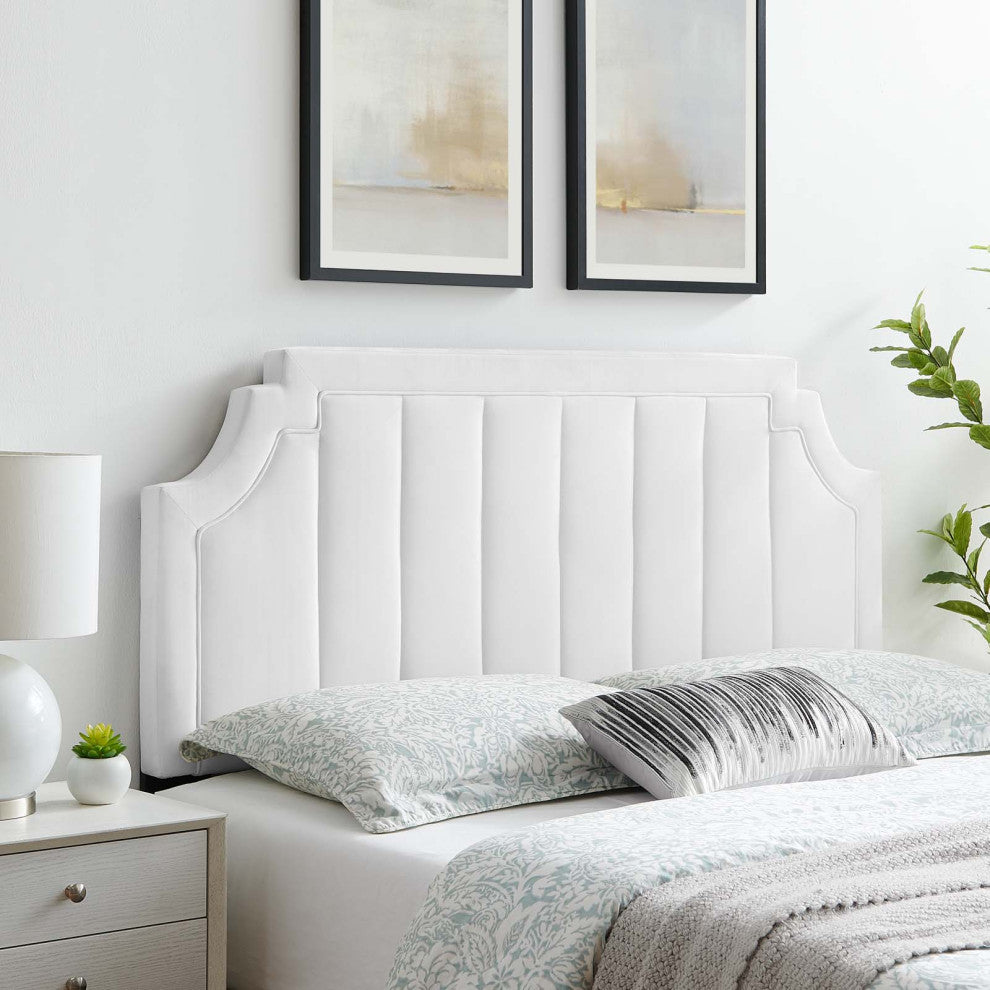 Tufted Headboard, King Size, Velvet, White, Modern Contemporary, Bedroom Master