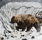 Mosaic Animal Art, Grizzly Bear In The Snow, 45"x45"