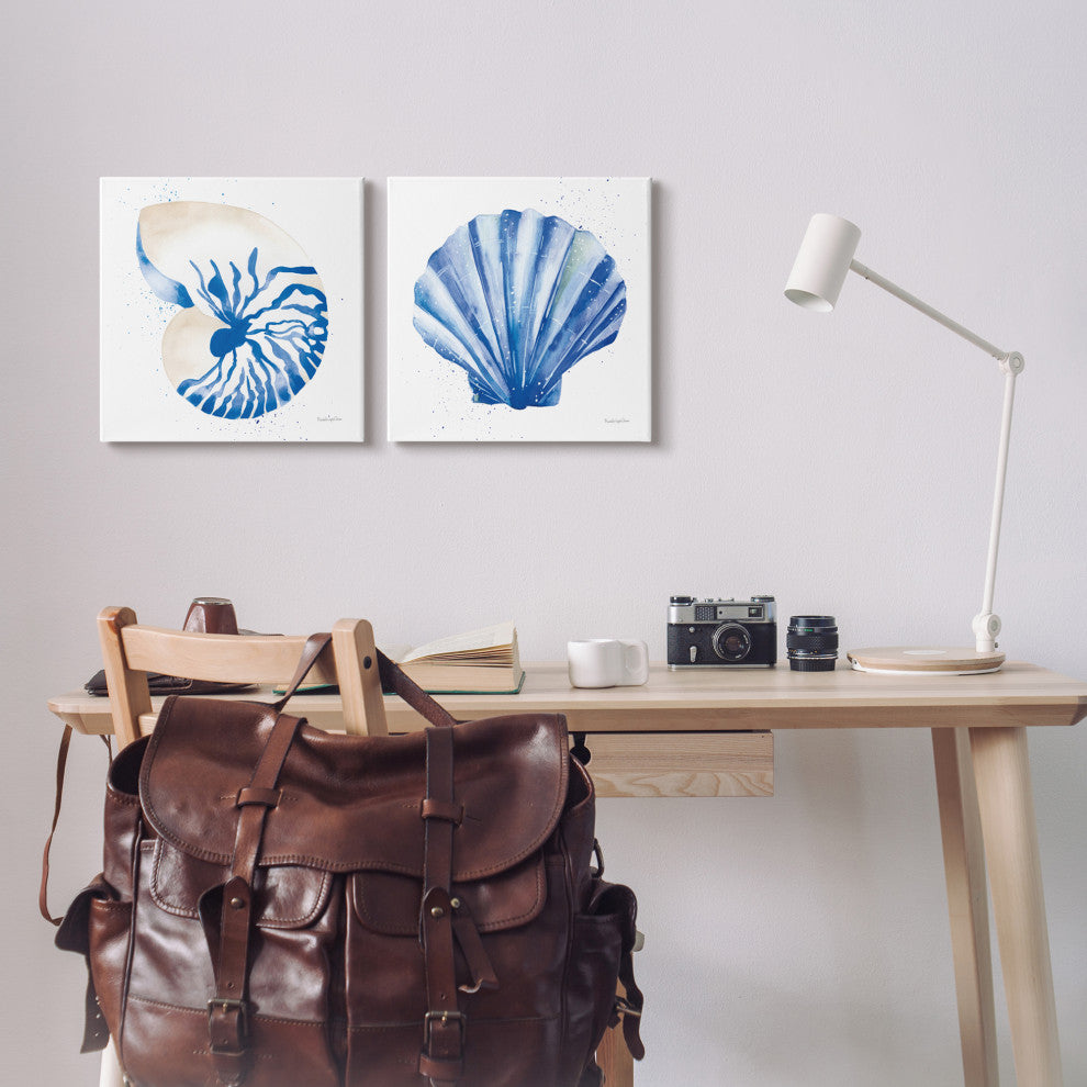 Serene Blue Seashell Clam Simple Design, 2pc, each 17 x 17