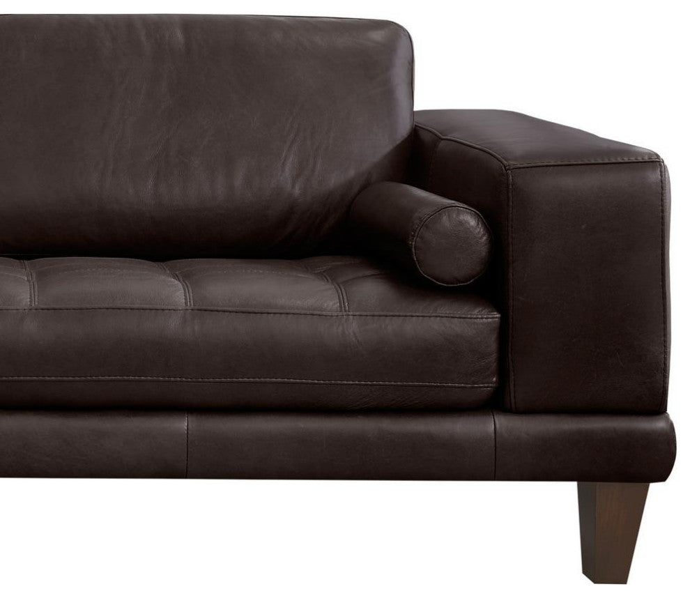 Contemporary Sofa, Oversized Padded Seat & Back With Bolster Pillows, Espresso