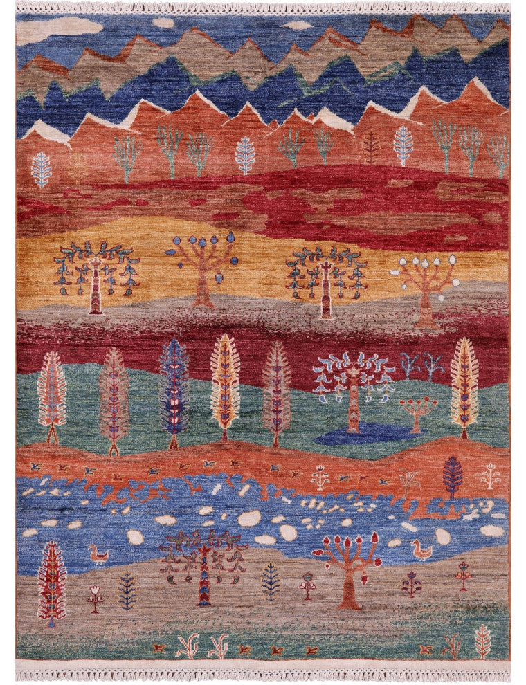 Persian Gabbeh Tribal Handmade Wool Rug 4' 4" X 5' 9" Q10085