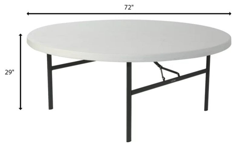 Folding Table, Sturdy Metal Legs & Round Plastic Top With White Granite Finish