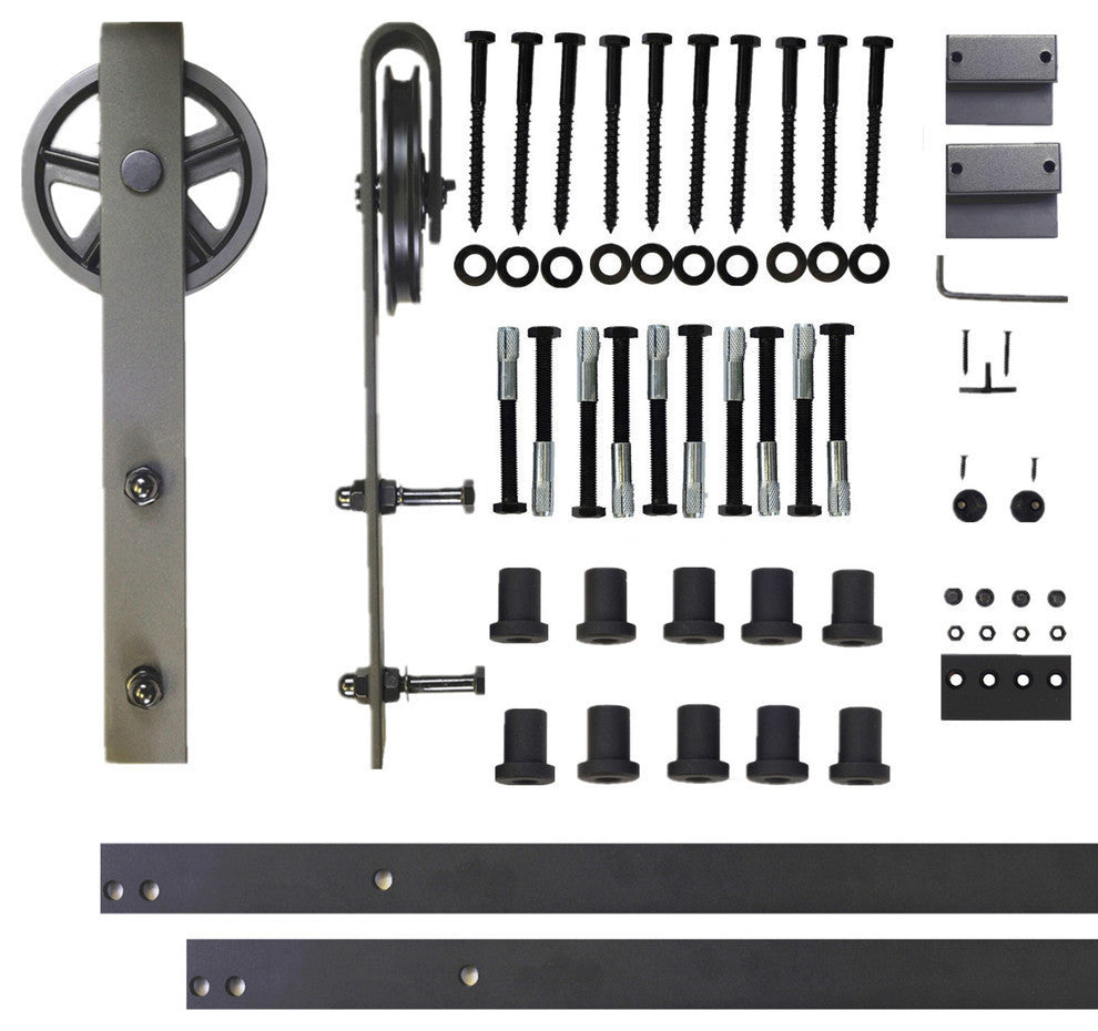 Sliding Barn Door Hardware for Single Door, Black Wheel Design, 12'