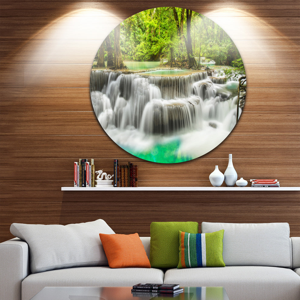 Panoramic Erawan Waterfall, Landscape Photo Disc Metal Wall Art, 38"