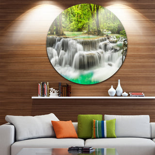 Panoramic Erawan Waterfall, Landscape Photo Disc Metal Wall Art, 38"