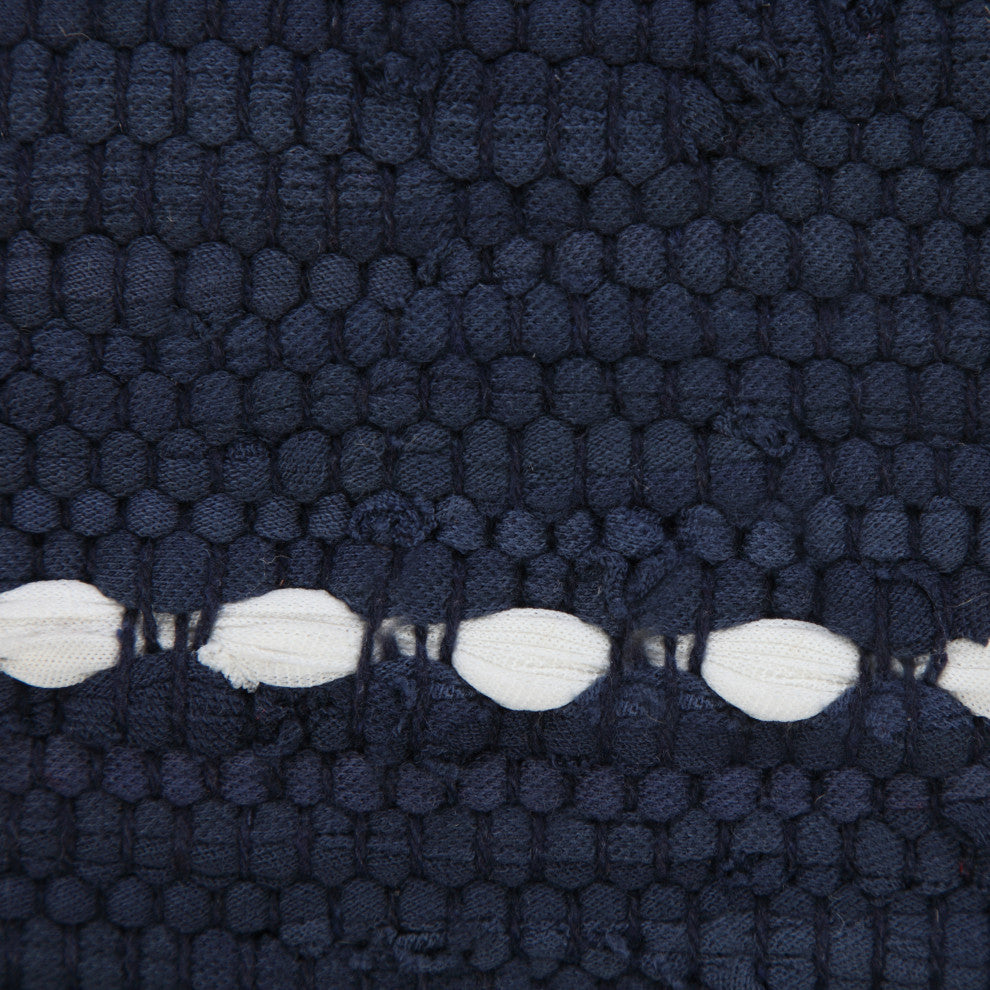 Navy Blue and White Striped Jute Bordered Throw Pillow