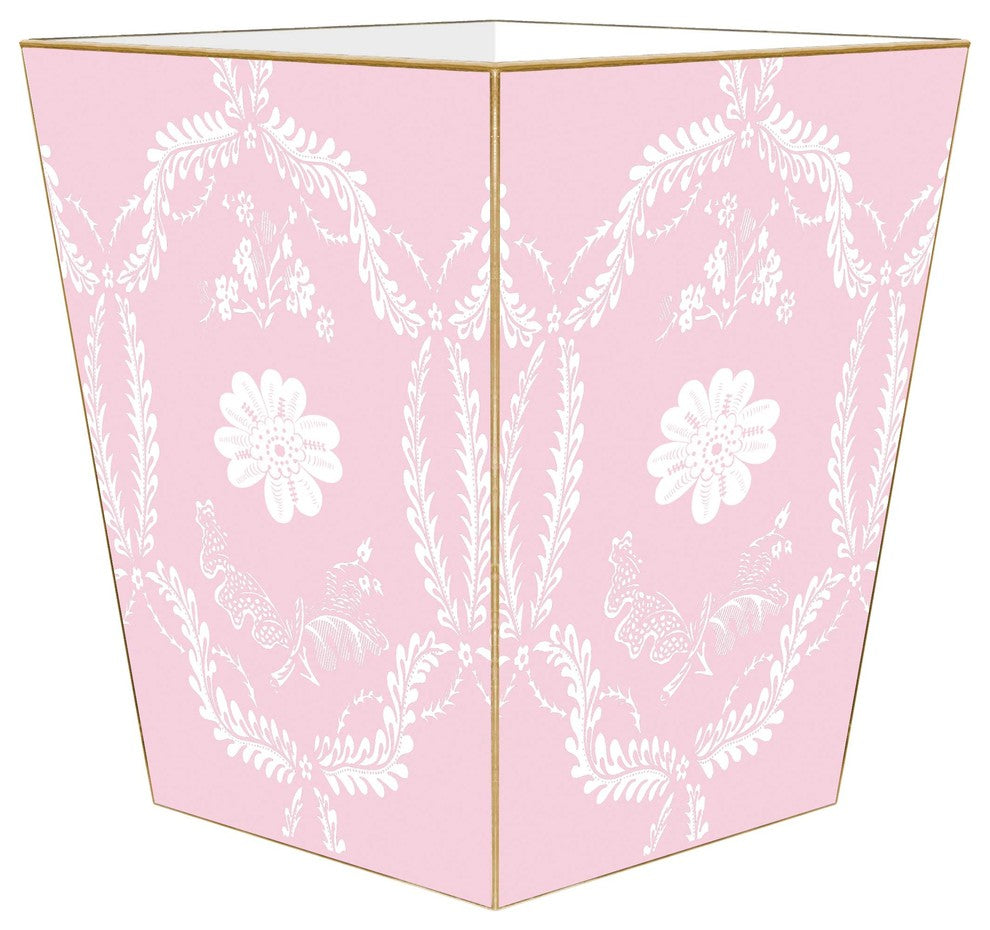 Pink Provencial Wooden Flat Wastepaper Basket