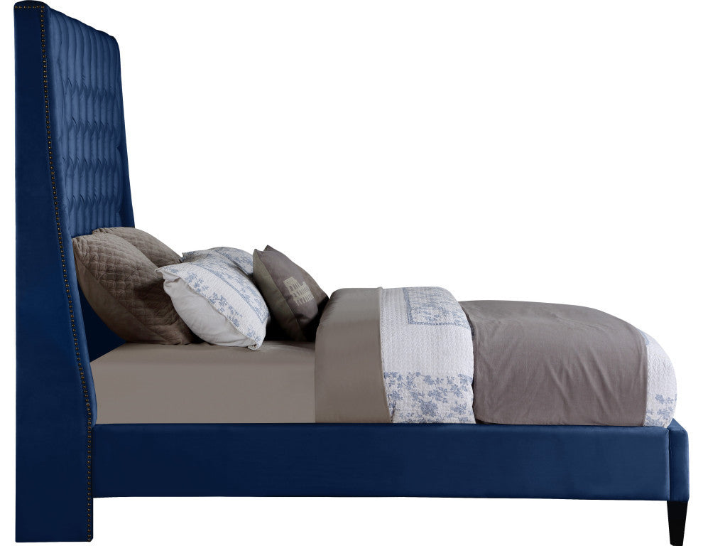 Fritz Velvet Upholstered Bed, Navy, Full