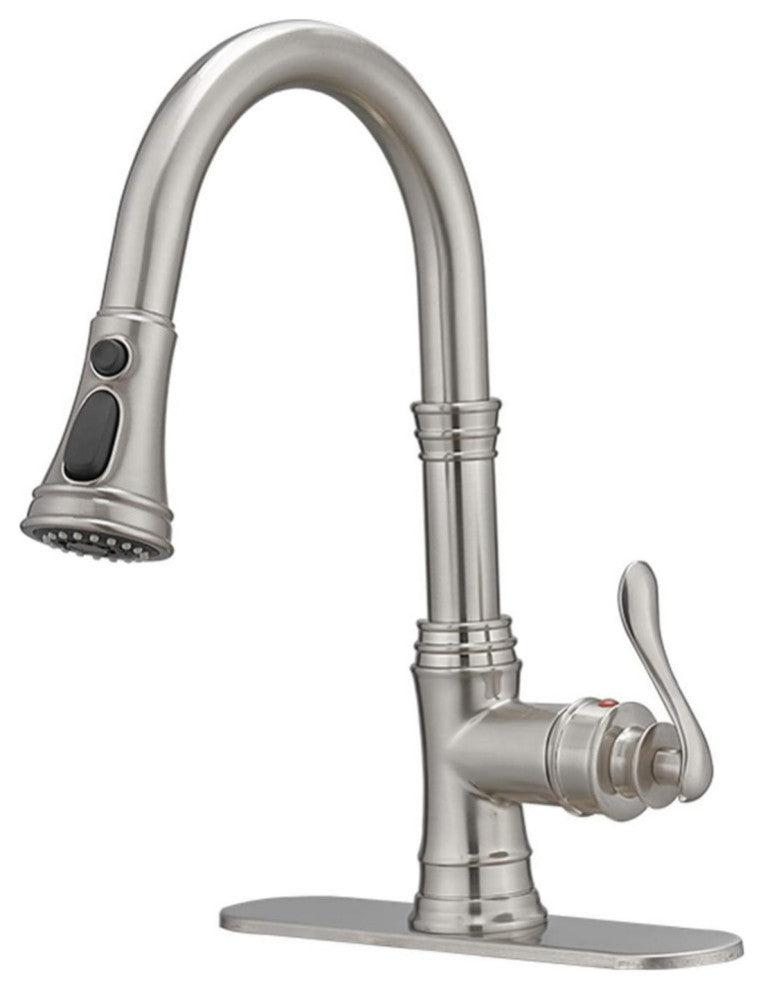 Wellfor Single Level Stainless Steel Kitchen Sink Faucet With Pull down Sprayer, Brushed Nickel