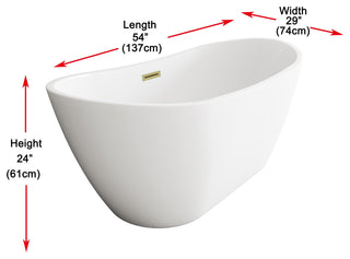 Igor 59" Soaking Bathtub, Glossy White With Brushed Gold Trim