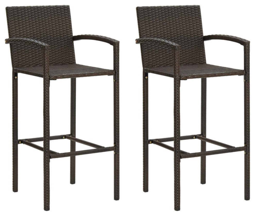 Vidaxl Bar Stools, Set of 2, Brown Poly Rattan