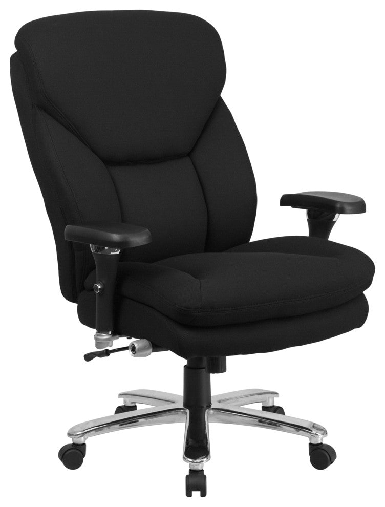 Heavy Duty 400 lb. Rated Black Fabric Executive Swivel Chair With Lumbar Knob