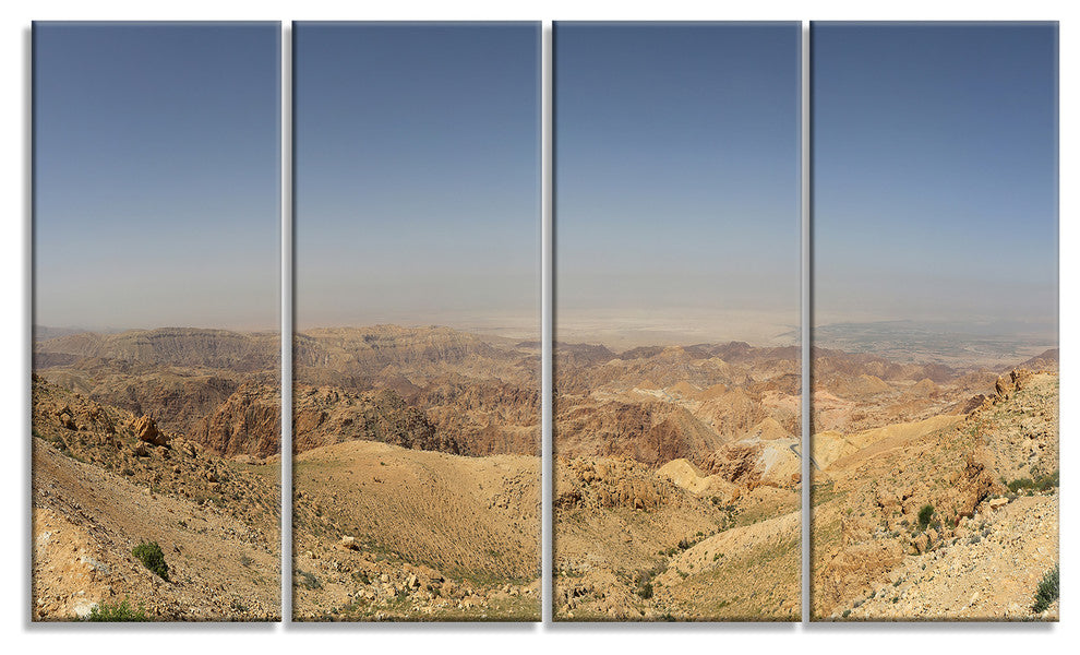 Panorama Desert Hills Jordan, Landscape Canvas Art Print, 48"x28", 4 Panels
