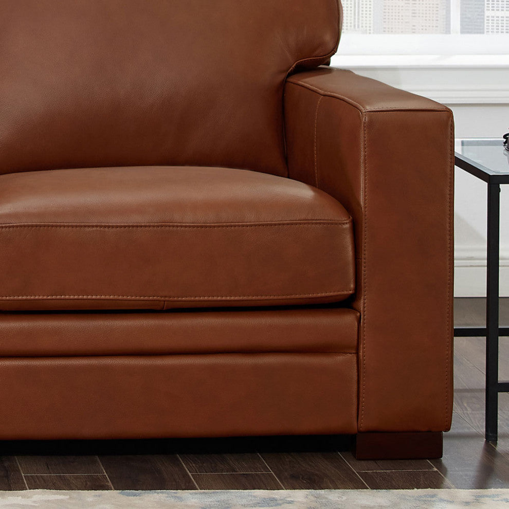Hydeline Dillon Top Grain Leather Sofa Collection, Cinnamon Brown, Loveseat