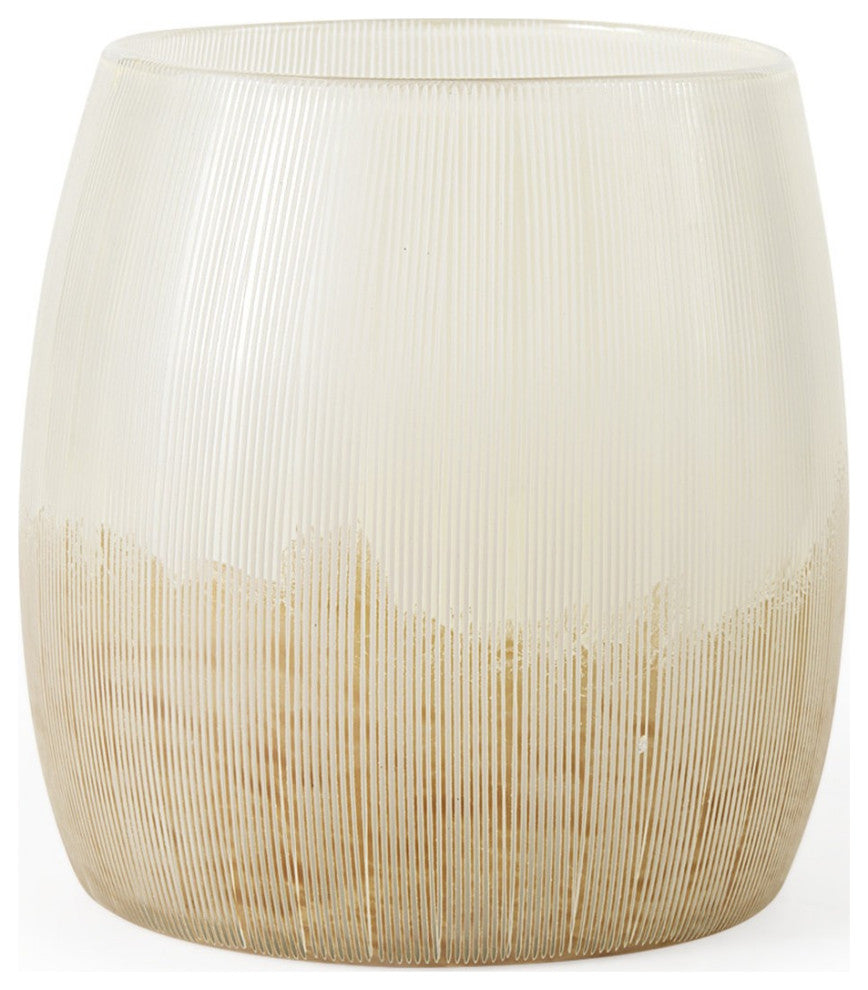 9" Creamy White and Gold Ombre Striped Long Glass Vase