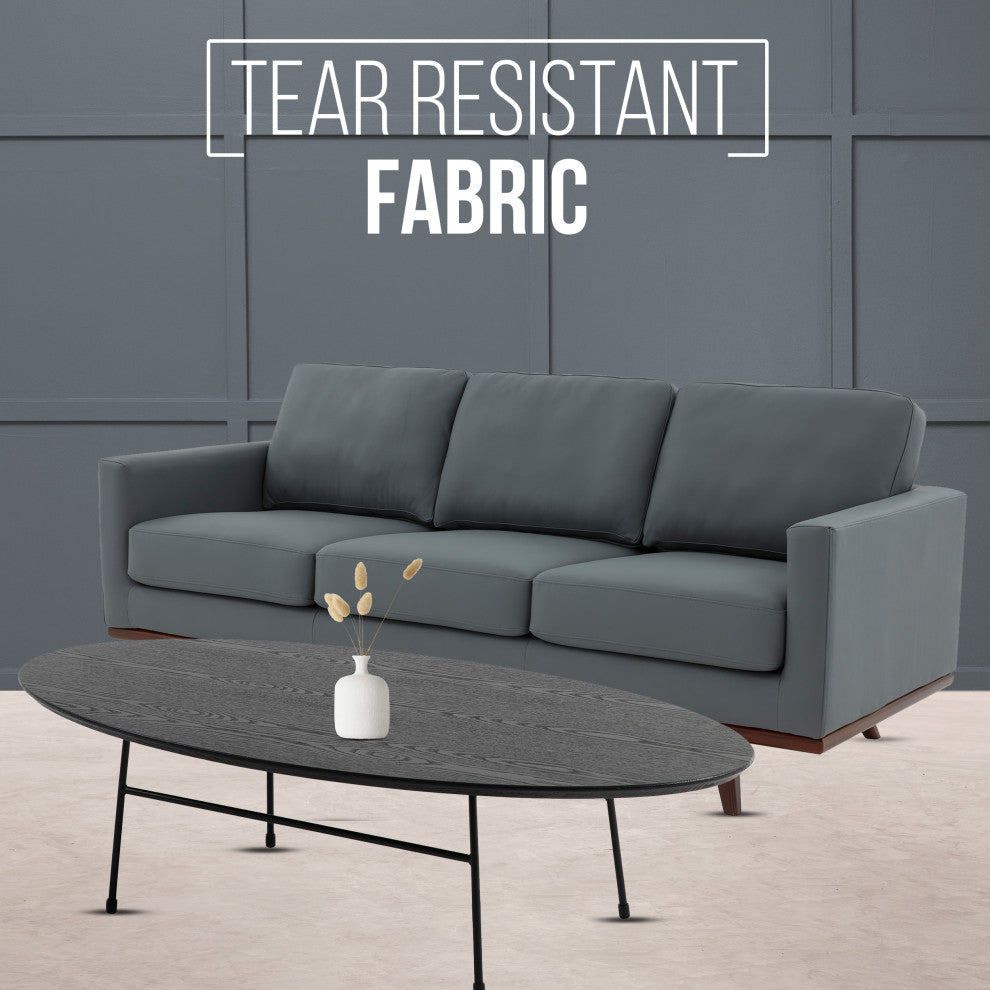 LeisureMod Chester Mid-Century 3-Seater Leather Modern Sofa, Gray