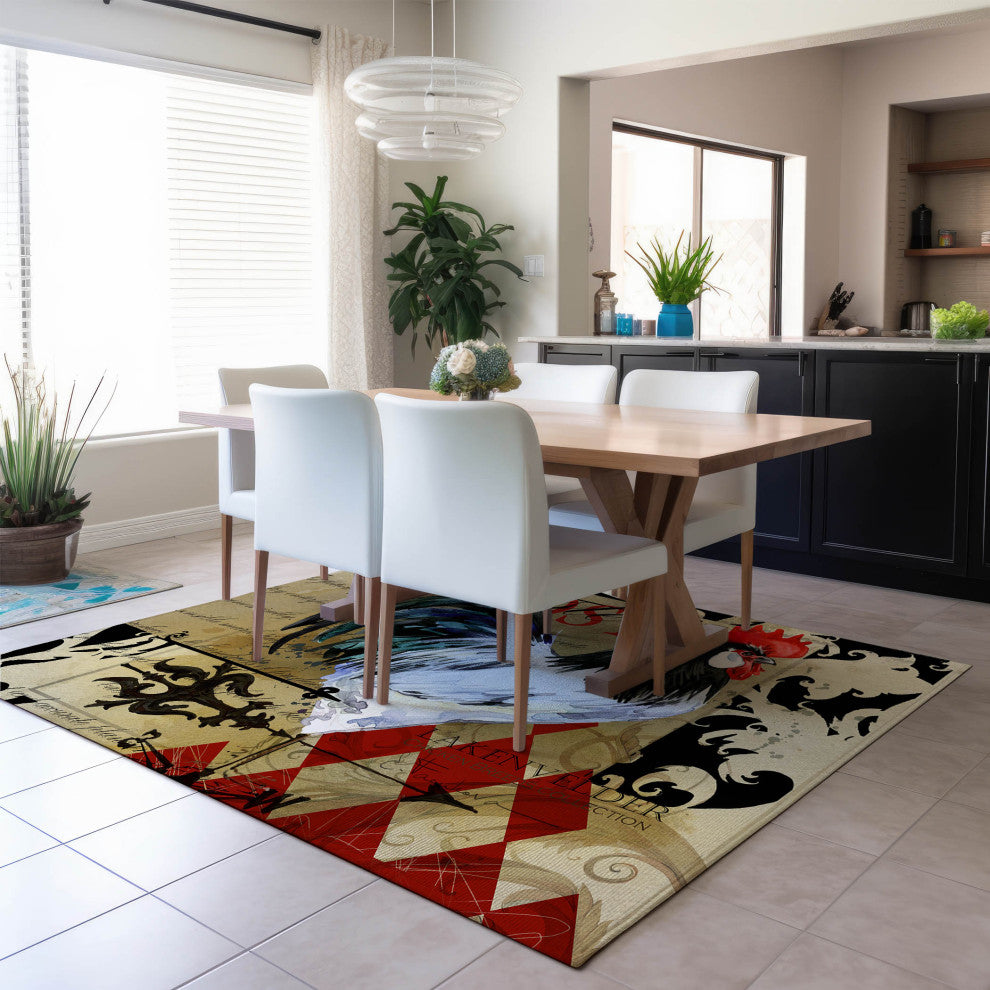 Indoor/Outdoor Kendall KE3 Khaki Machine Washable 5' x 7'6" Rug