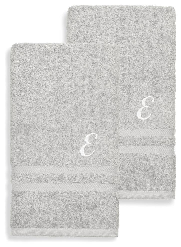 Denzi Hand Towels With Monogrammed Letter, Set of 2, E