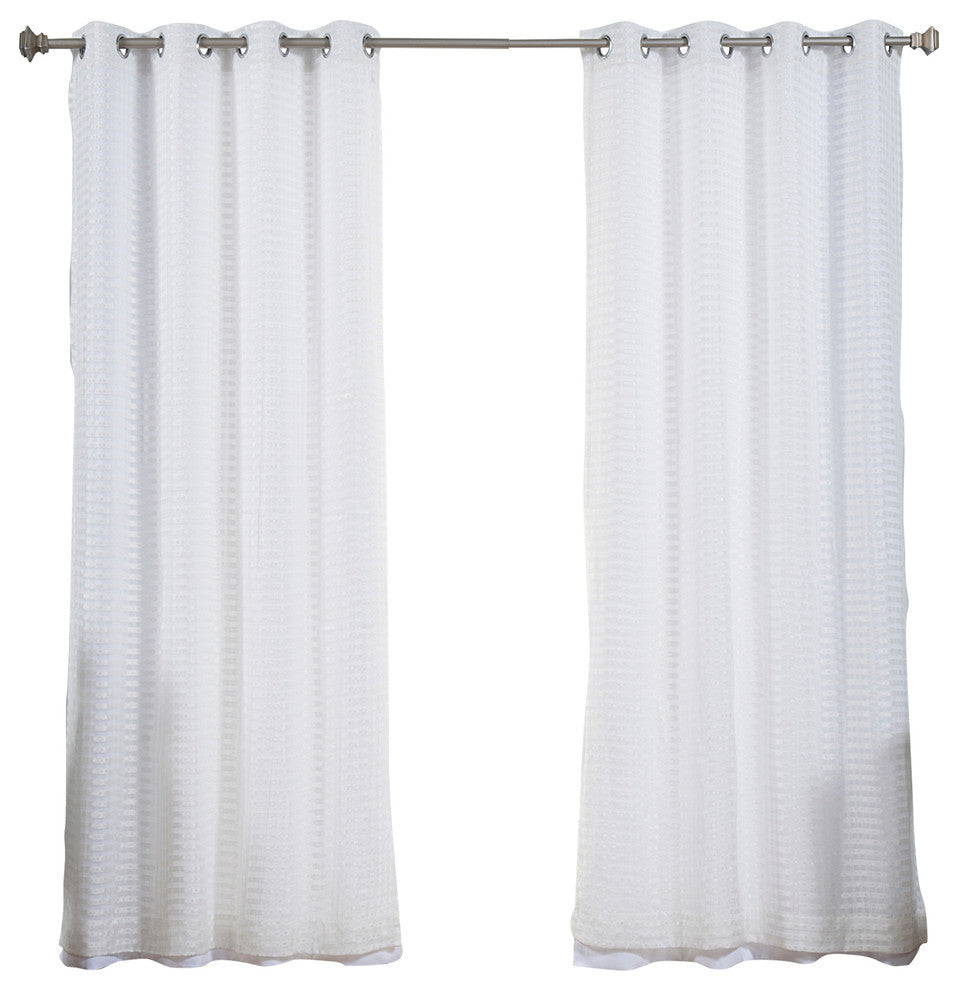 Coco Check Sheer Curtains, Pair, Nordic White, 84"