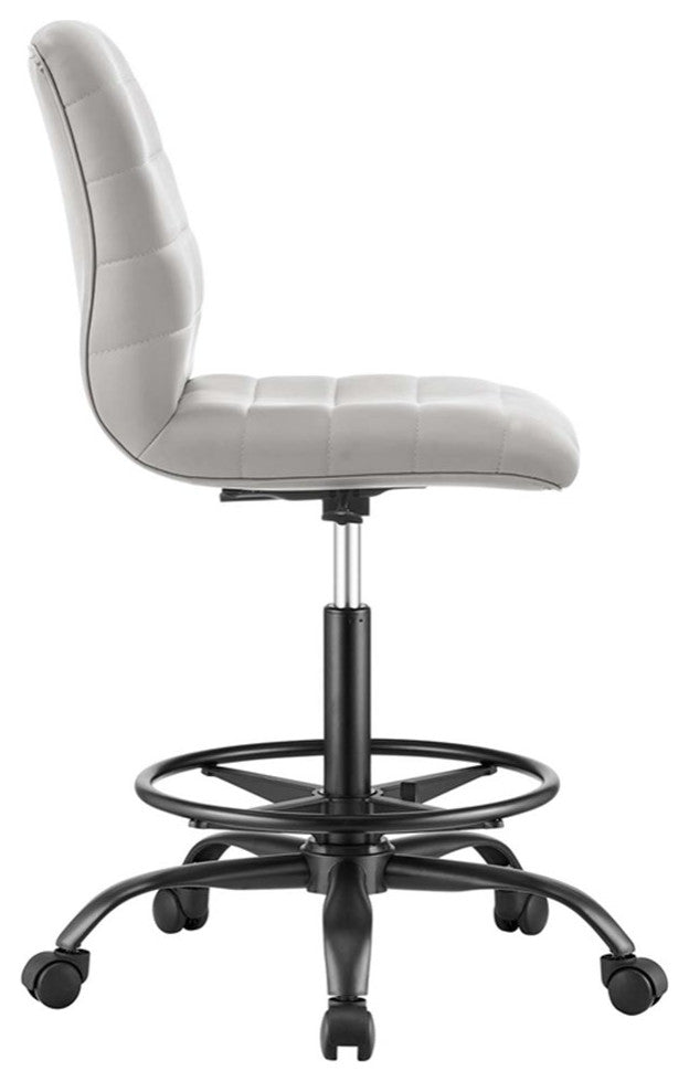 Modway Ripple Vegan Leather Armless Drafting Chair in Black/Light Gray